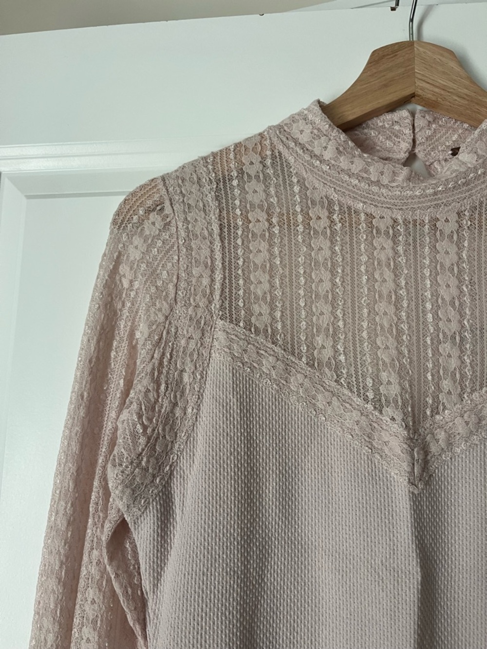 Free People Lace Panel Mock Neck Long Sleeve Top - Blush - Picture 4 of 10